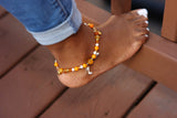 Orange and Gold Beaded Heart Anklet