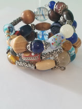 Blue and Wood Beaded Bracelet