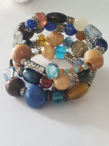 Blue and Wood Beaded Bracelet