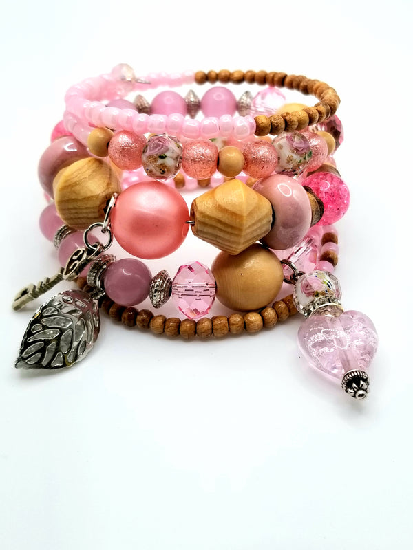 Pink and Wood Multi Style Beads