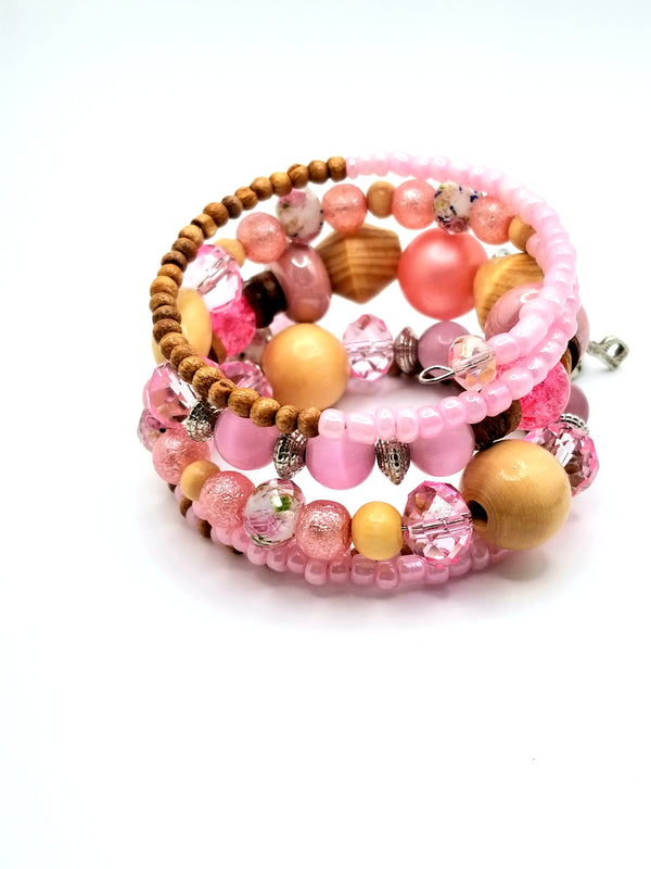 Pink and Wood Multi Style Beads