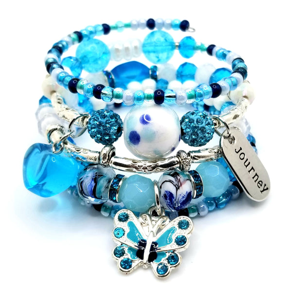 Blue, White, and Silver Charm Bracelet