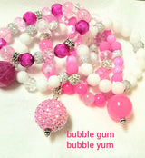 Pink and White Bubble Gum Balls Stacked Bracelet