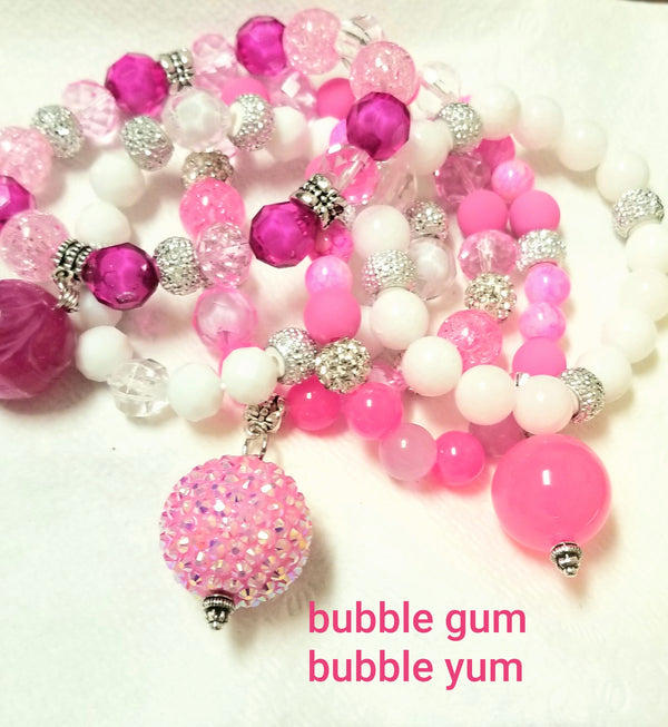 Pink and White Bubble Gum Balls Stacked Bracelet