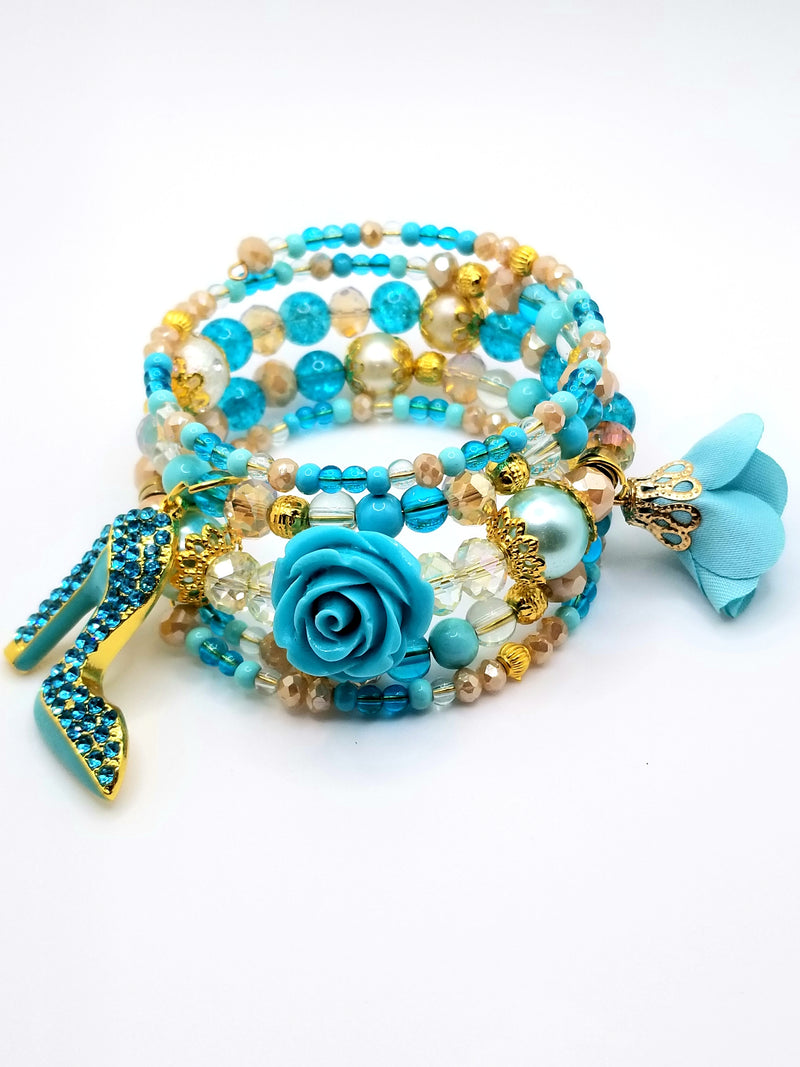 Turquoise and Gold Flower Charm Bracelet