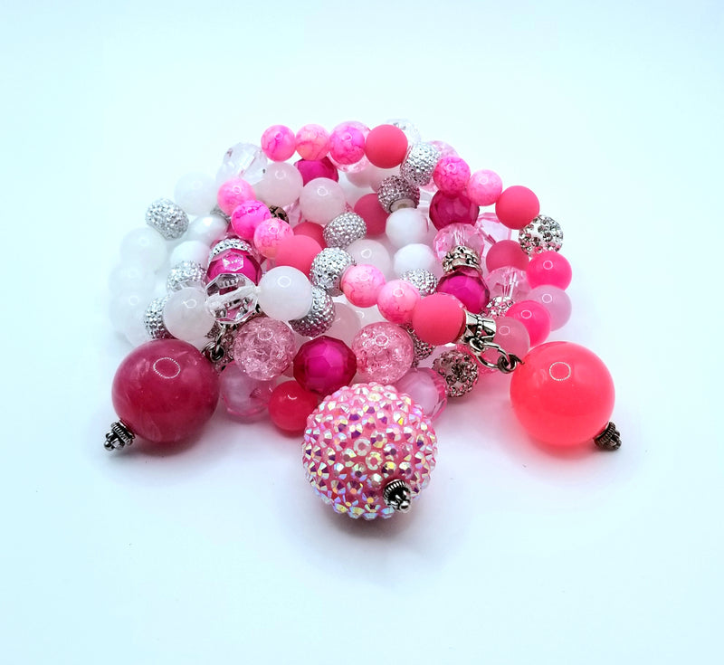 Pink and White Bubble Gum Balls Stacked Bracelet