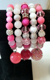 Pink and White Bubble Gum Balls Stacked Bracelet