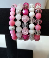 Pink and White Bubble Gum Balls Stacked Bracelet