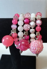 Pink and White Bubble Gum Balls Stacked Bracelet