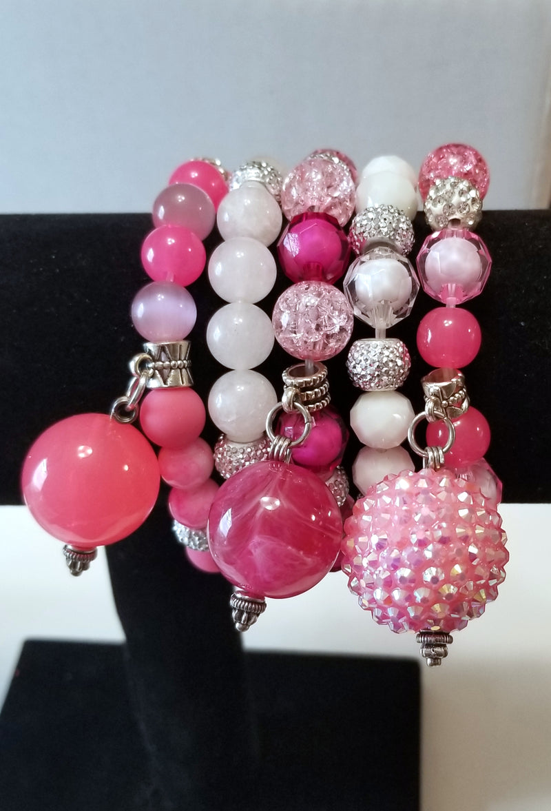 Pink and White Bubble Gum Balls Stacked Bracelet