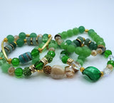 Green, Gold, and Tan Stacked Bracelet