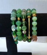 Green, Gold, and Tan Stacked Bracelet