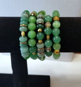 Green, Gold, and Tan Stacked Bracelet