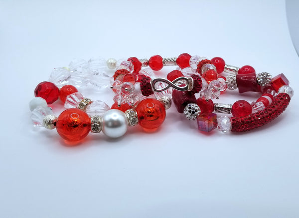 Red and White Stacked Bracelet