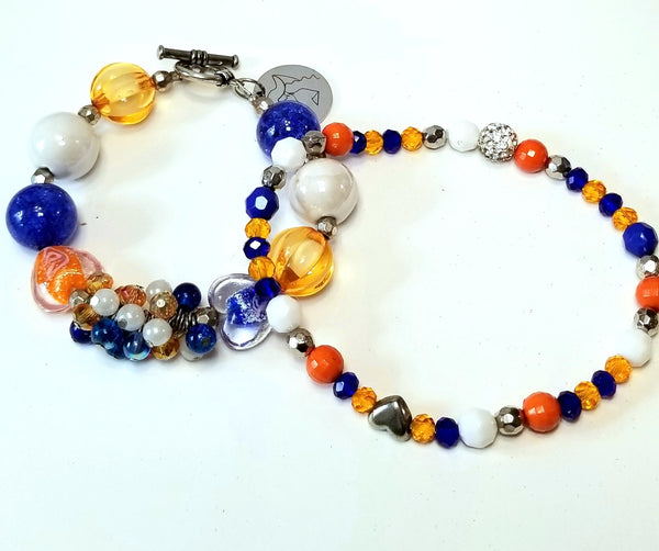 Orange and Blue Cluster Bracelet and Anklets Set