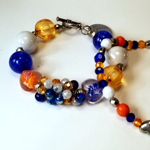 Orange and Blue Cluster Bracelet and Anklets Set