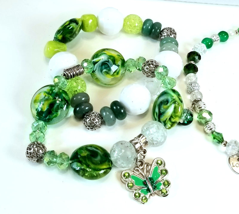 Green Bracelet and Anklets Set