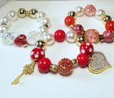 Red, White, and Gold Bubble Gum Bracelet