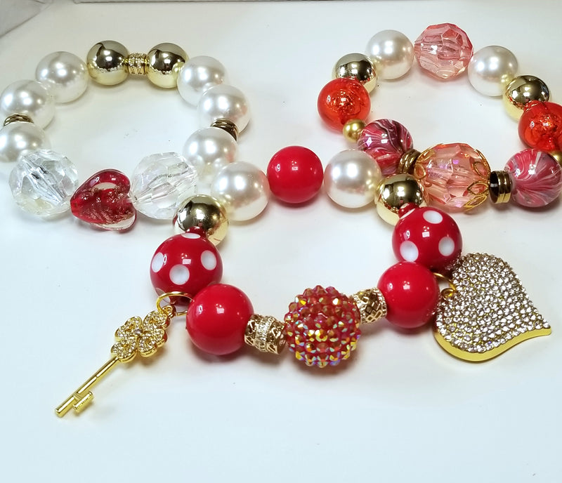 Red, White, and Gold Bubble Gum Bracelet