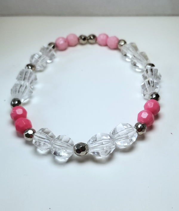 Pink and Transparent Beaded Anklet