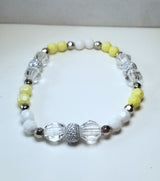 Yellow, White and Silver Beaded Anklet