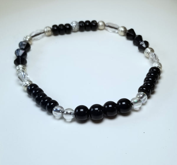 Black, Silver, and Transparent Beaded Anklet