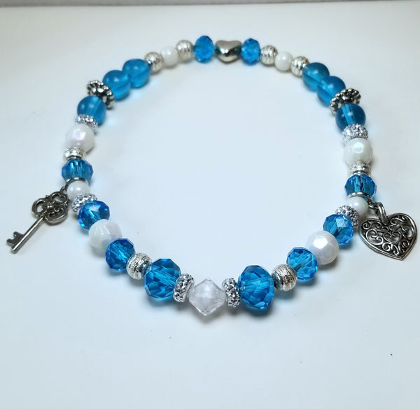 Blue and White Charm Beaded Anklet