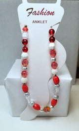 Red and white Beaded Anklet