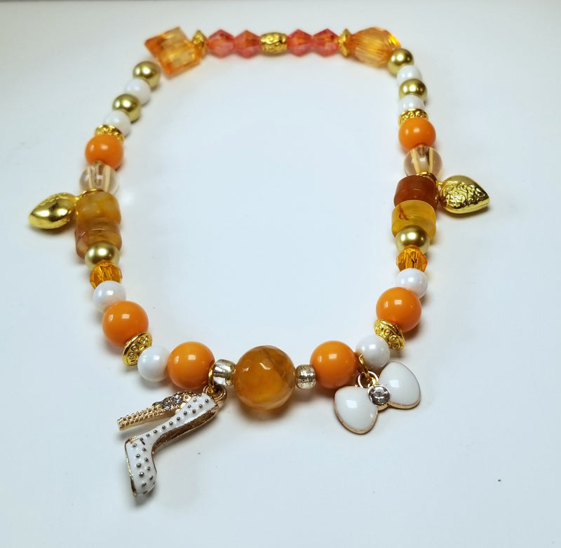 Orange and Gold Beaded Heart Anklet