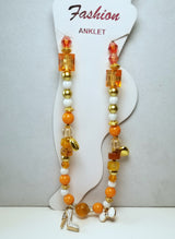 Orange and Gold Beaded Heart Anklet