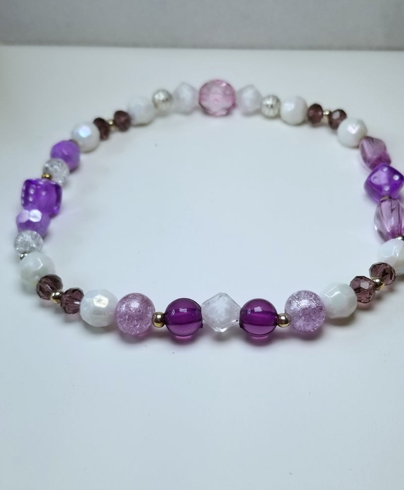 Purple and White Beaded Anklet