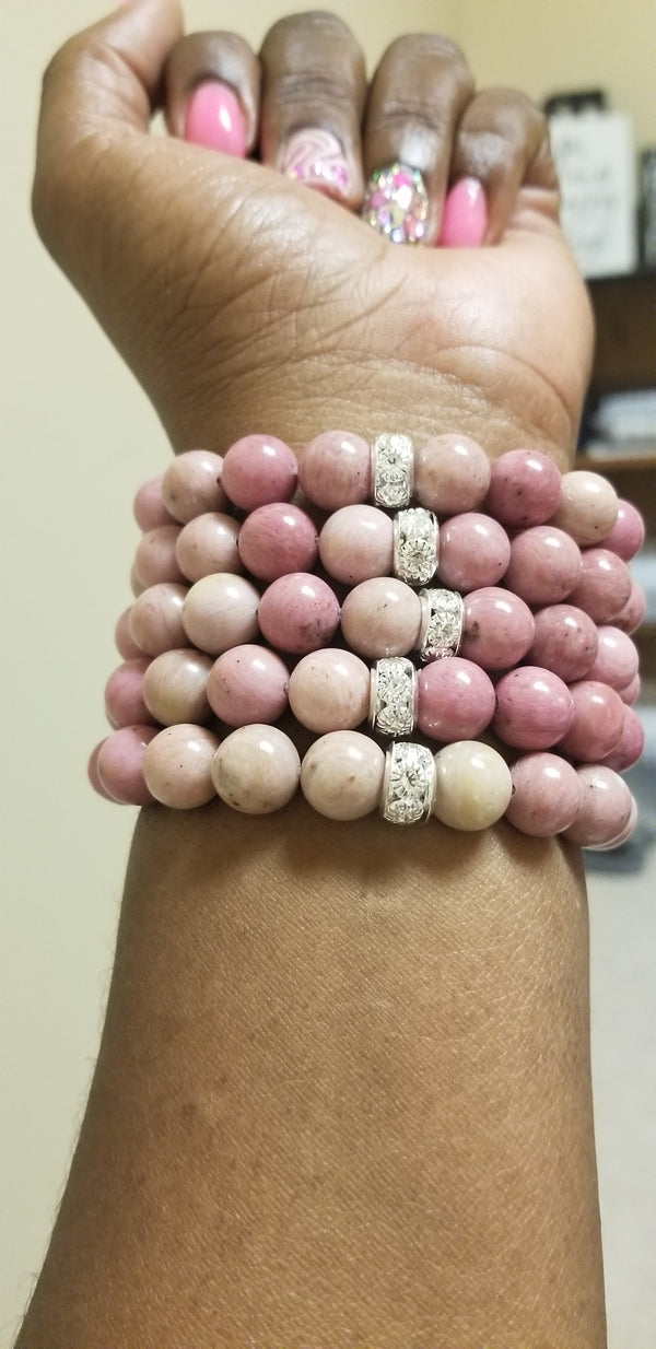 Pink Gemstone Stacked w/Charms